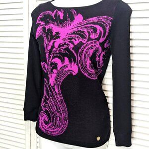 Gianni Versace Collection Womens Sweater Size 38 Sm Viscose Black Pink Pullover